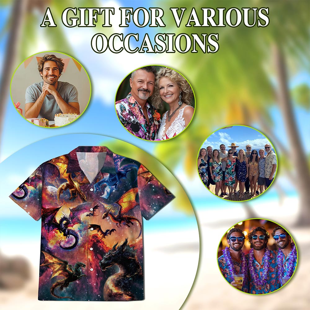 Space Dragon Hawaiian Shirt for Men, Button Down Aloha Shirt - Azhawaiian