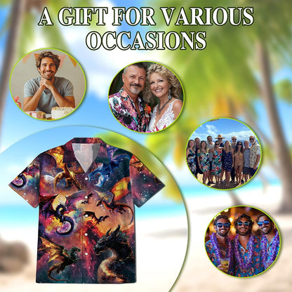 Space Dragon Hawaiian Shirt for Men, Button Down Aloha Shirt - Azhawaiian