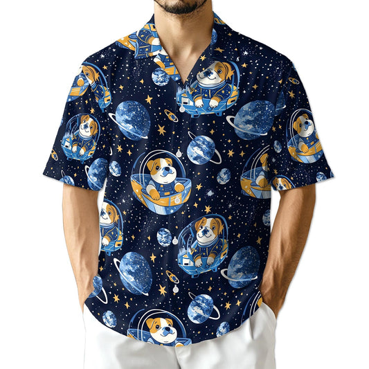 Azhawaiian Space English Bulldog Astronaut Hawaiian Shirt for Men