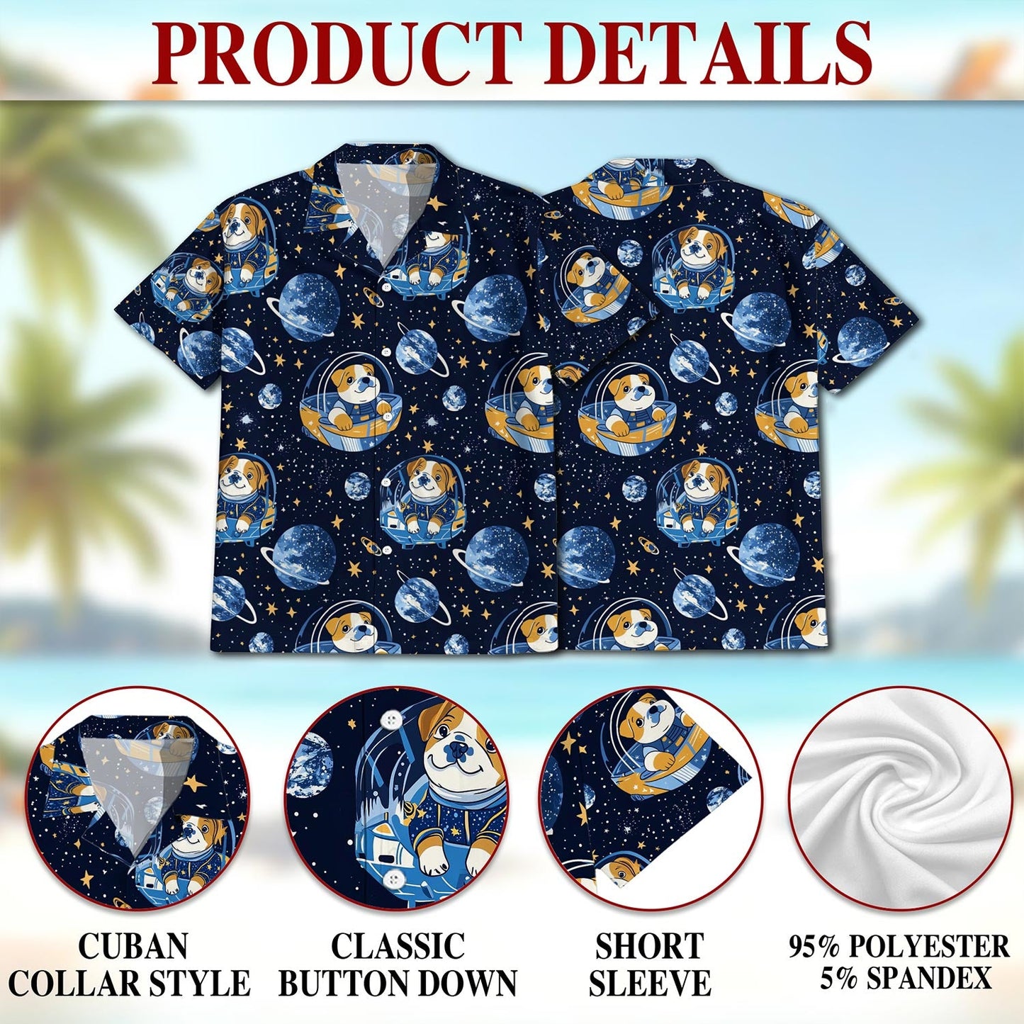 Space English Bulldog Astronaut Hawaiian Shirt for Men, Button Down Aloha Shirt - Azhawaiian