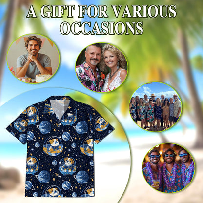 Space English Bulldog Astronaut Hawaiian Shirt for Men, Button Down Aloha Shirt - Azhawaiian
