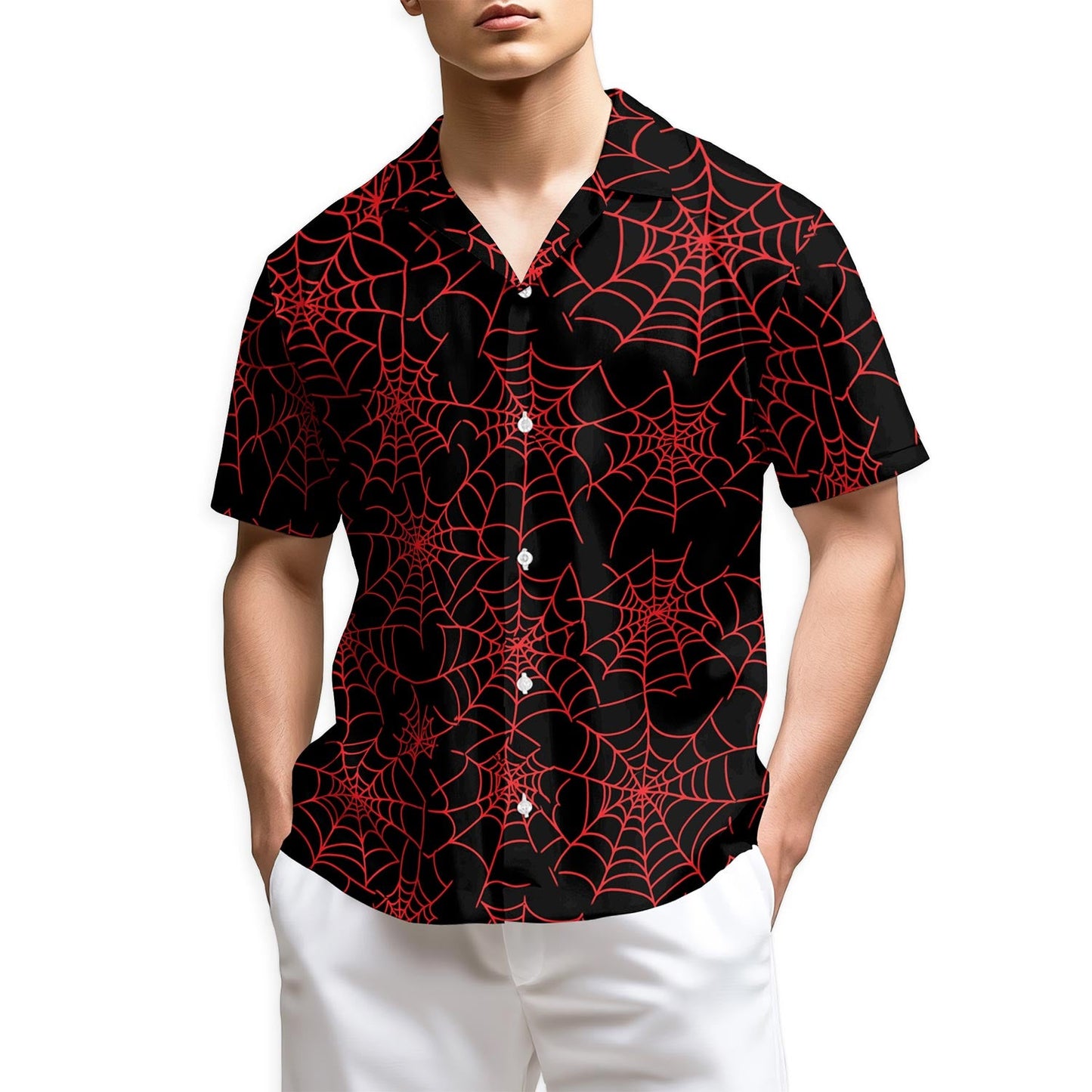 Azhawaiian Spider Web Red Hawaiian Shirt for Men