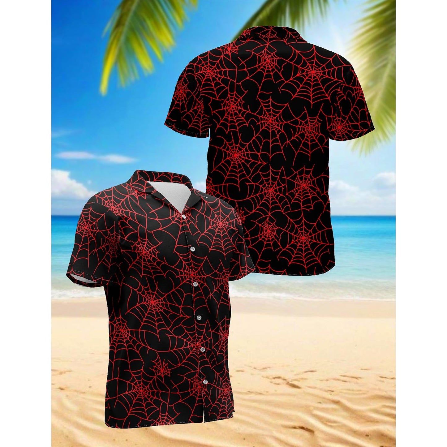 Spider Web Red Hawaiian Shirt for Men, Button Down Aloha Shirt - Azhawaiian