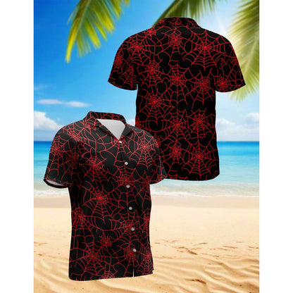 Spider Web Red Hawaiian Shirt for Men, Button Down Aloha Shirt - Azhawaiian