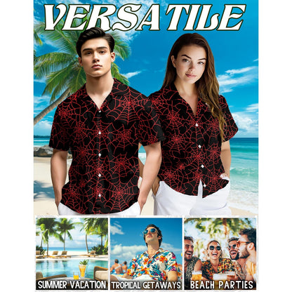 Spider Web Red Hawaiian Shirt for Men, Button Down Aloha Shirt - Azhawaiian