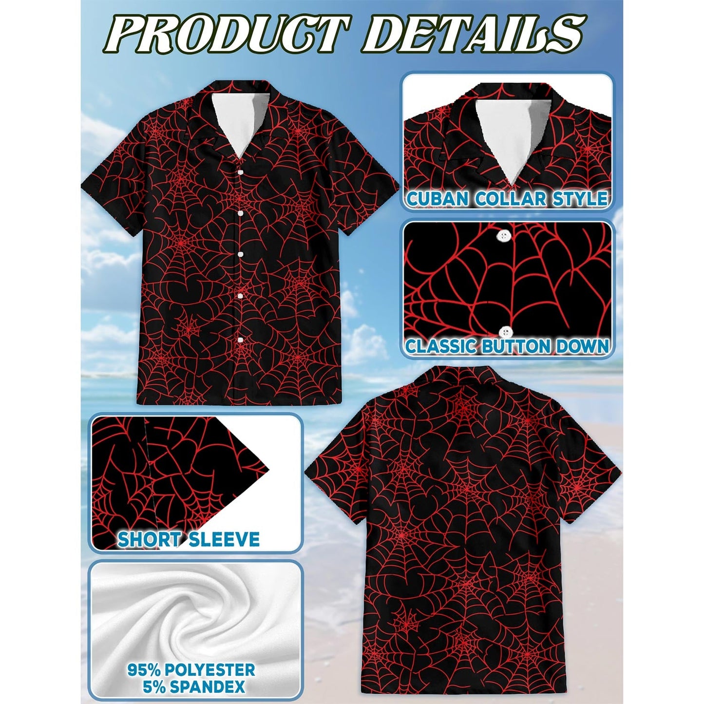 Spider Web Red Hawaiian Shirt for Men, Button Down Aloha Shirt - Azhawaiian