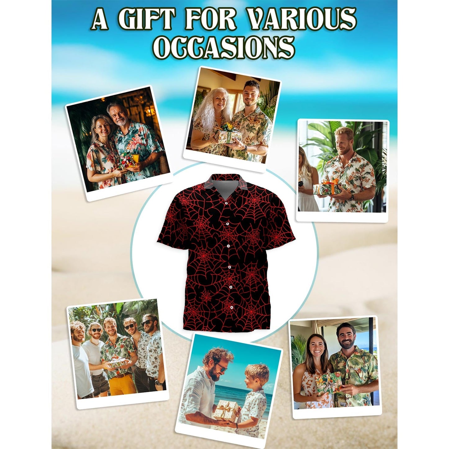 Spider Web Red Hawaiian Shirt for Men, Button Down Aloha Shirt - Azhawaiian