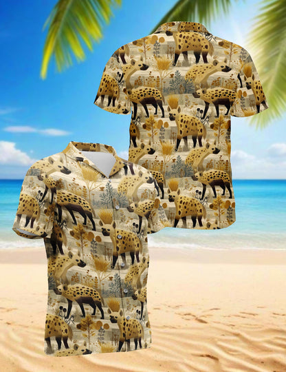 Spotted Hyenas Hawaiian Shirt for Men, Button Down Aloha Shirt - Azhawaiian