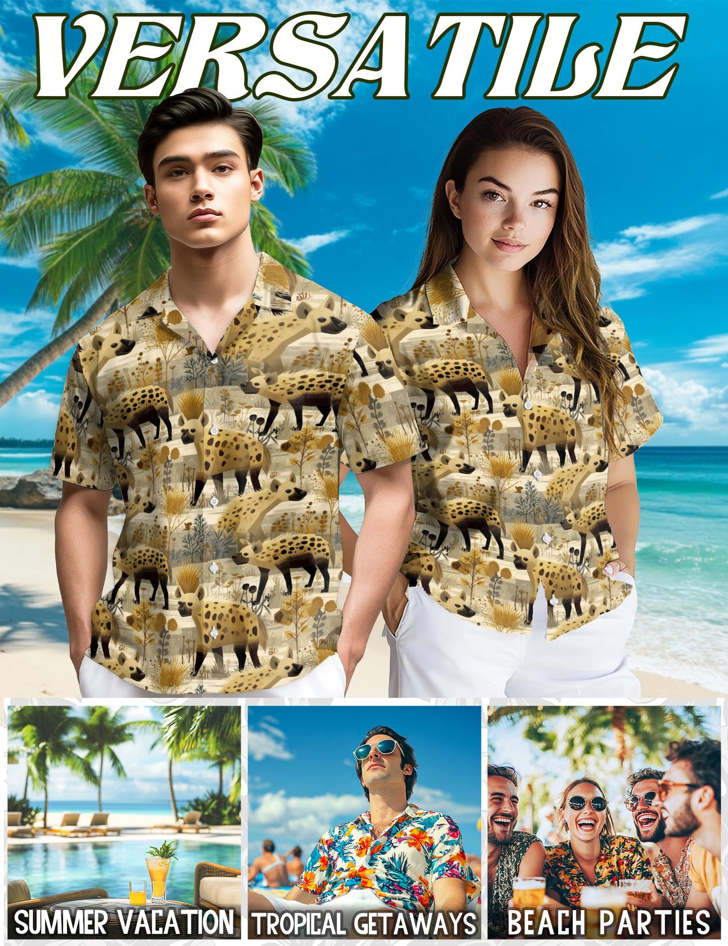 Spotted Hyenas Hawaiian Shirt for Men, Button Down Aloha Shirt - Azhawaiian