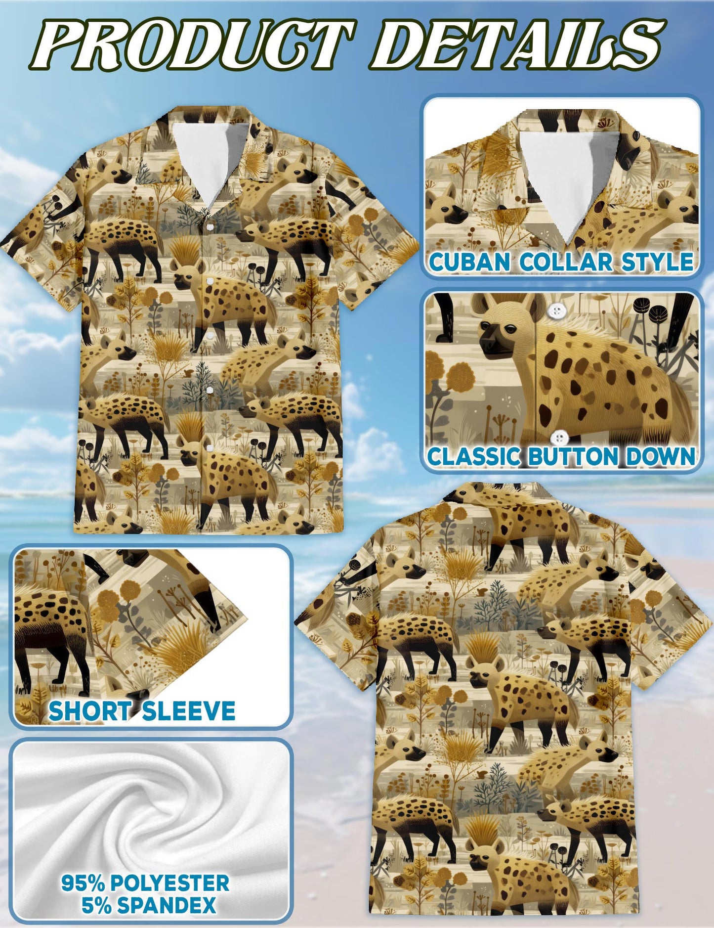 Spotted Hyenas Hawaiian Shirt for Men, Button Down Aloha Shirt - Azhawaiian