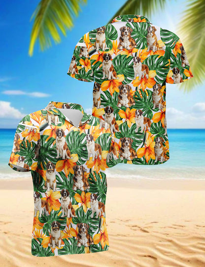 St.Bernard Hawaiian Shirt for Men, Button Down Aloha Shirt - Azhawaiian