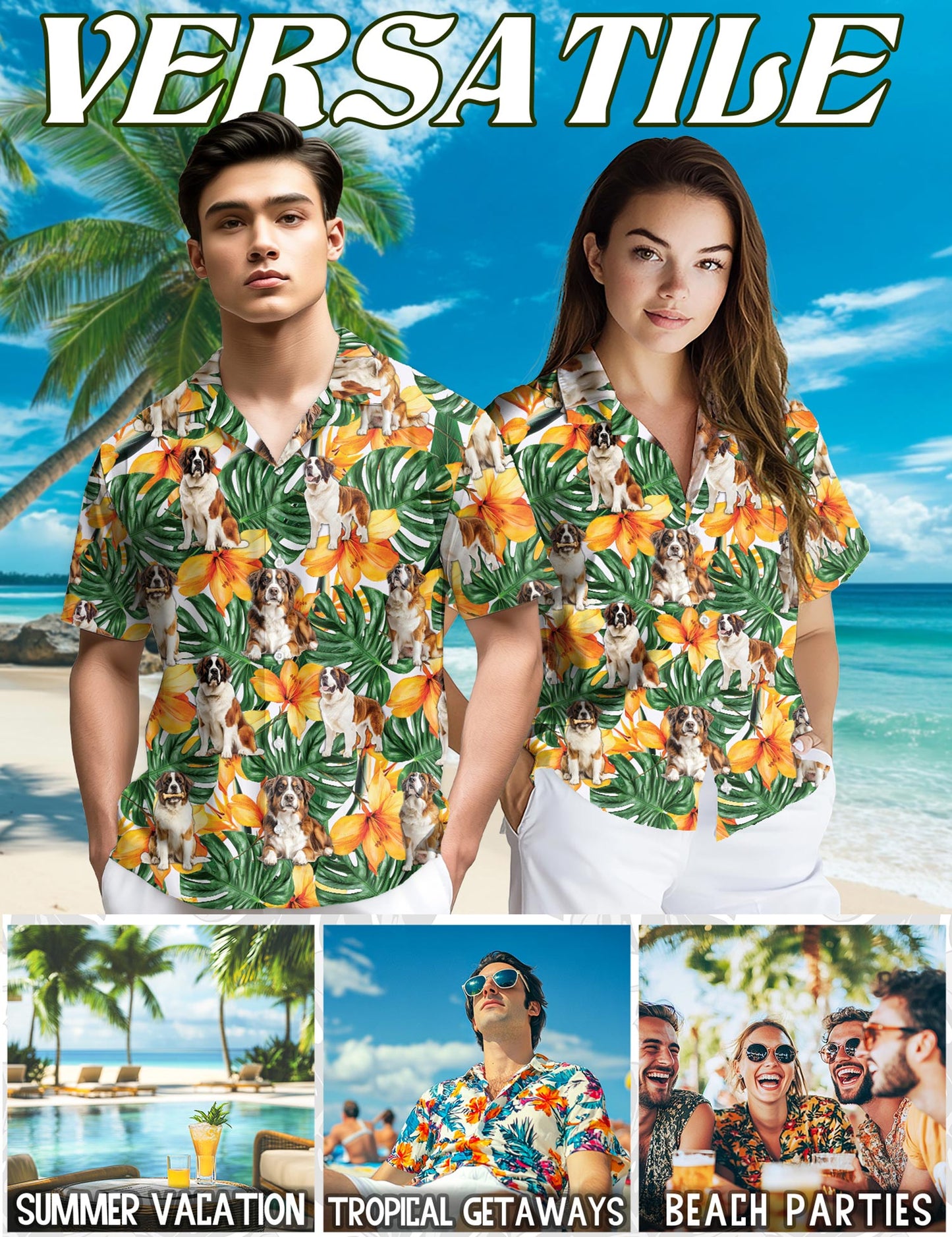 St.Bernard Hawaiian Shirt for Men, Button Down Aloha Shirt - Azhawaiian
