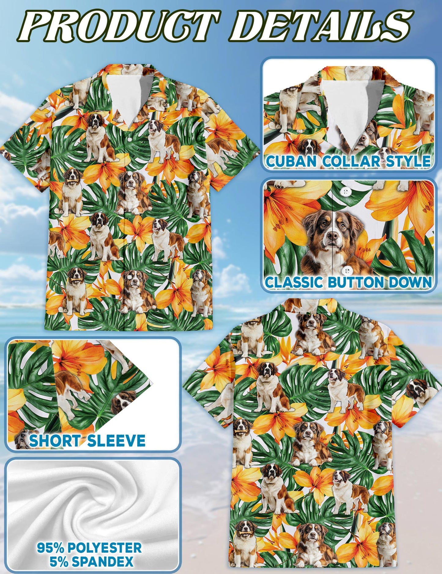 St.Bernard Hawaiian Shirt for Men, Button Down Aloha Shirt - Azhawaiian