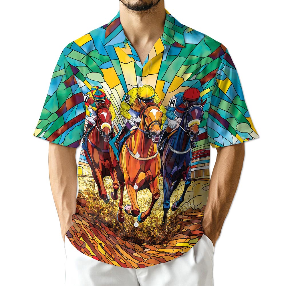 Azhawaiian Stained Glass Racing Horse Hawaiian Shirt for Men