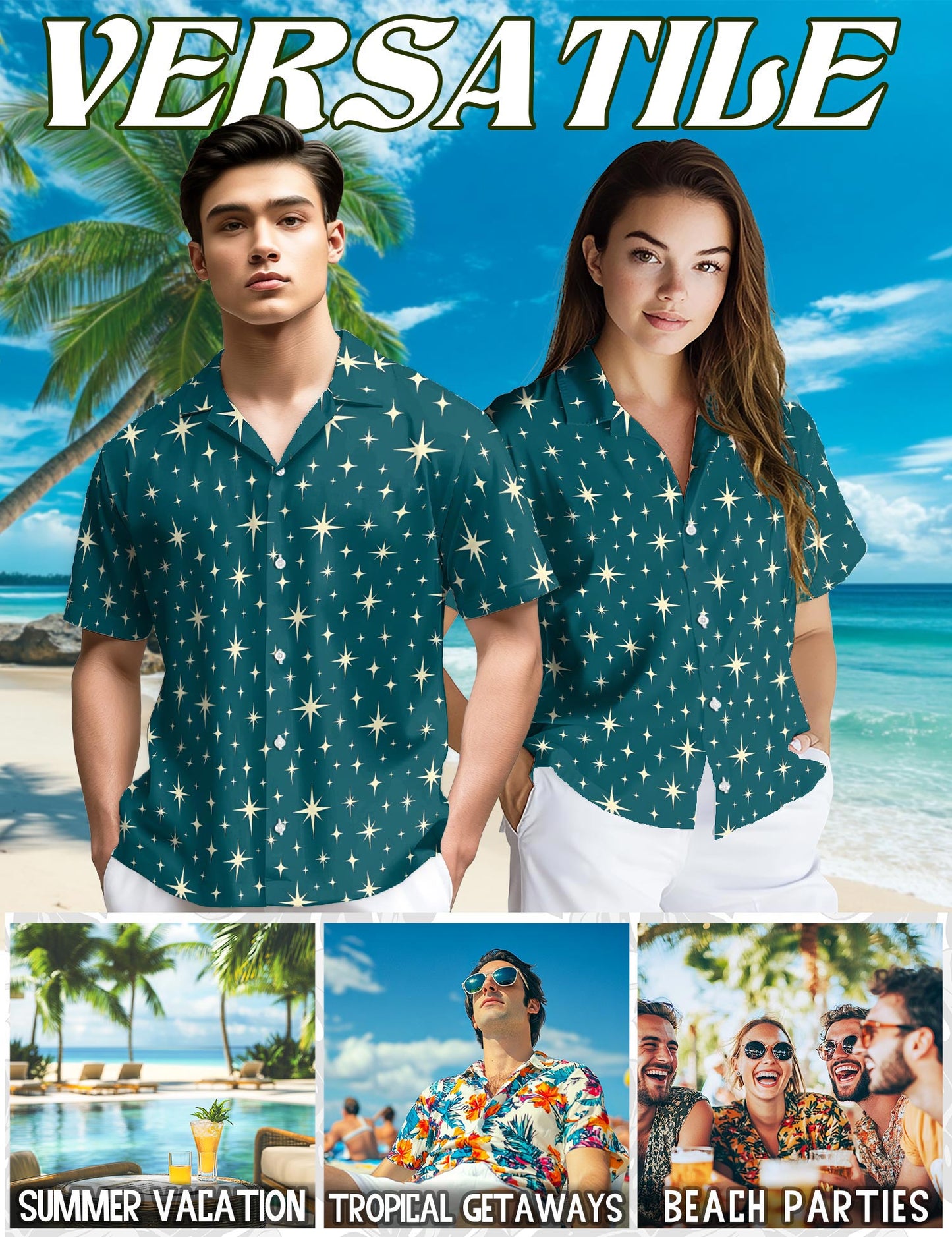 Star Pattern Hawaiian Shirt for Men, Button Down Aloha Shirt - Azhawaiian