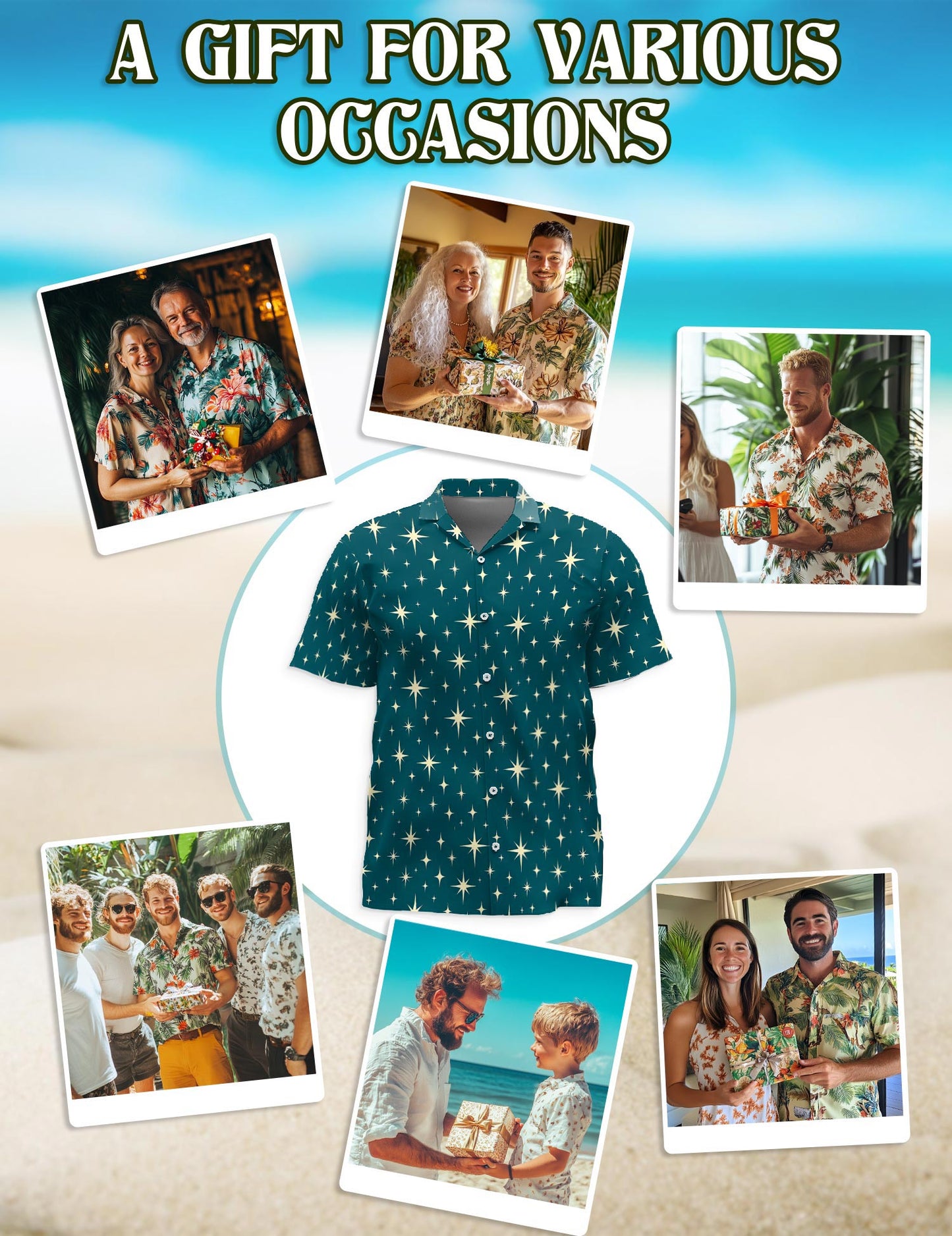 Star Pattern Hawaiian Shirt for Men, Button Down Aloha Shirt - Azhawaiian