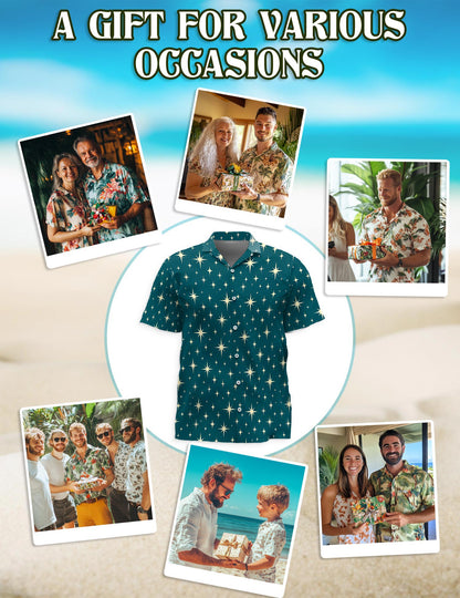 Star Pattern Hawaiian Shirt for Men, Button Down Aloha Shirt - Azhawaiian
