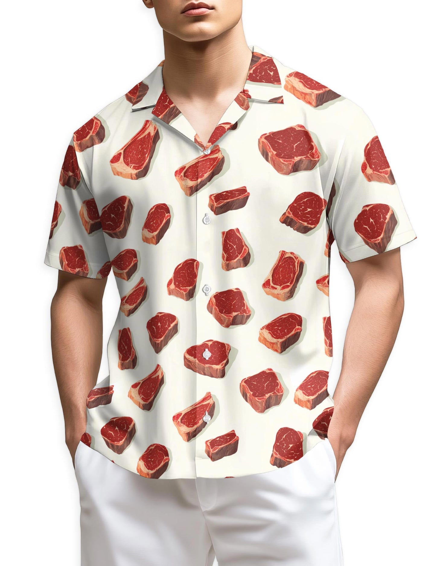 Azhawaiian Steak Pattern Hawaiian Shirt for Men