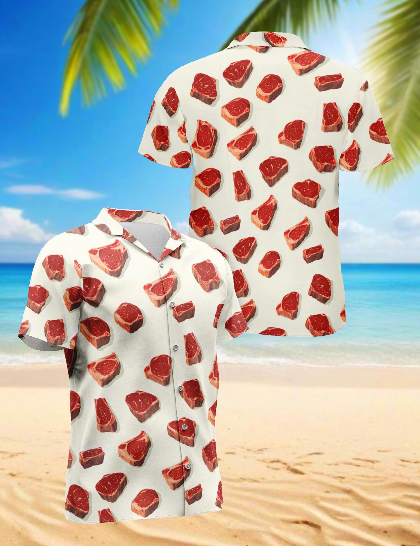 Steak Pattern Hawaiian Shirt for Men, Button Down Aloha Shirt - Azhawaiian