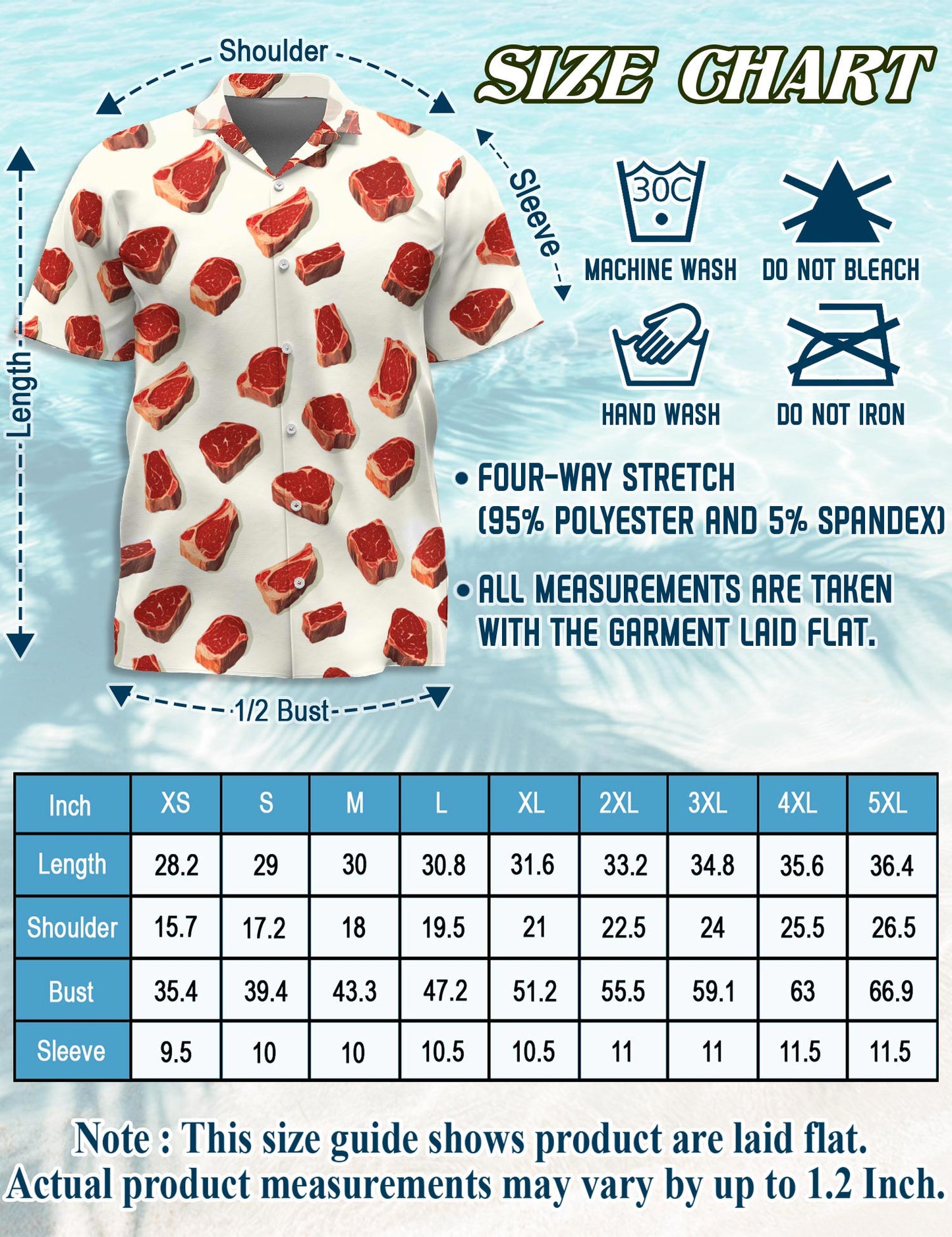 Steak Pattern Hawaiian Shirt for Men, Button Down Aloha Shirt - Azhawaiian