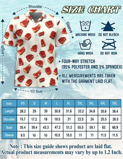 Steak Pattern Hawaiian Shirt for Men, Button Down Aloha Shirt - Azhawaiian