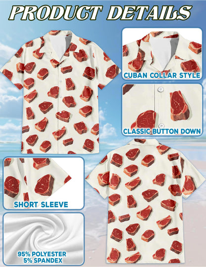 Steak Pattern Hawaiian Shirt for Men, Button Down Aloha Shirt - Azhawaiian