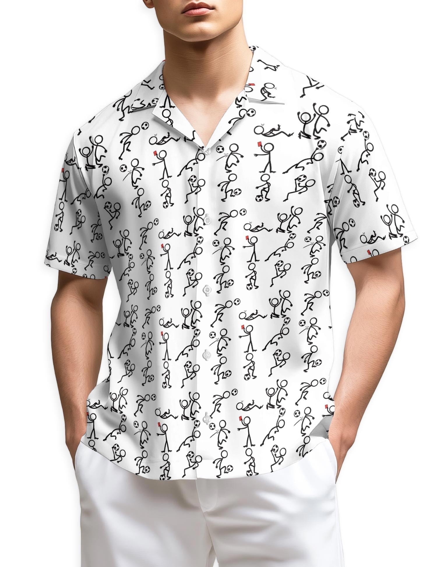 Azhawaiian Stick Figures Playing Soccer Hawaiian Shirt for Men