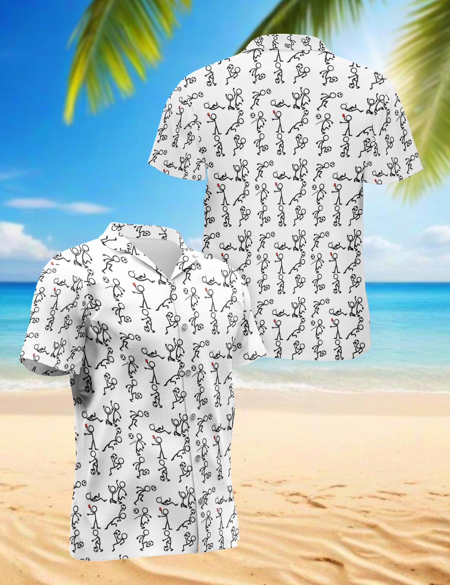 Stick Figures Playing Soccer Hawaiian Shirt for Men, Button Down Aloha Shirt - Azhawaiian
