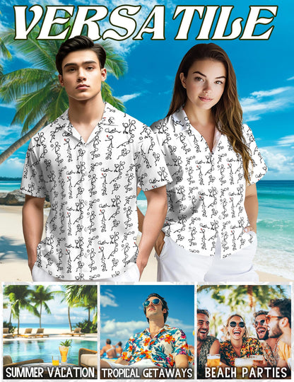 Stick Figures Playing Soccer Hawaiian Shirt for Men, Button Down Aloha Shirt - Azhawaiian