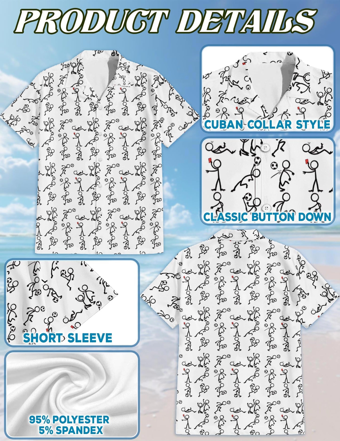 Stick Figures Playing Soccer Hawaiian Shirt for Men, Button Down Aloha Shirt - Azhawaiian
