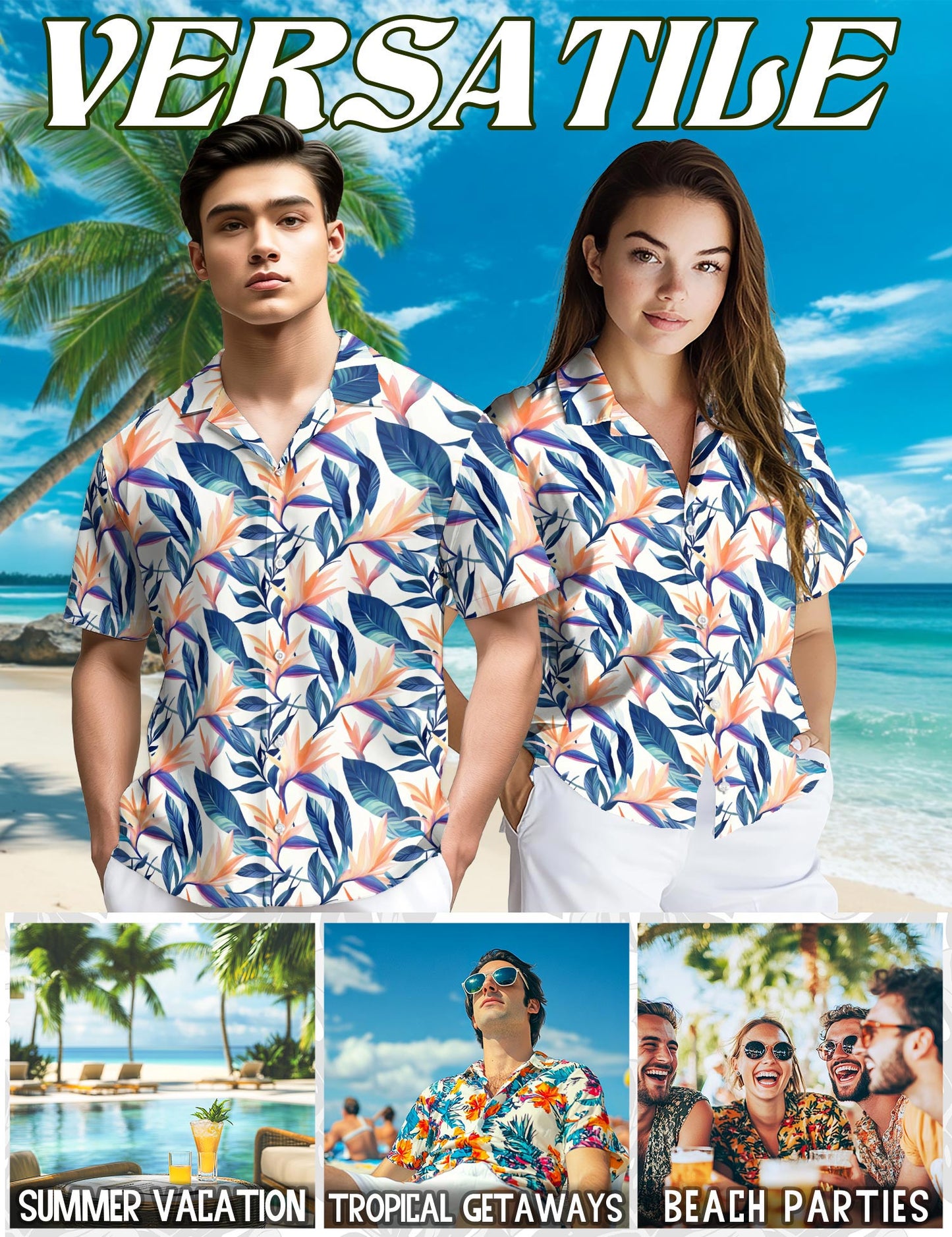 Strelitzia Hawaiian Shirt for Men, Button Down Aloha Shirt - Azhawaiian