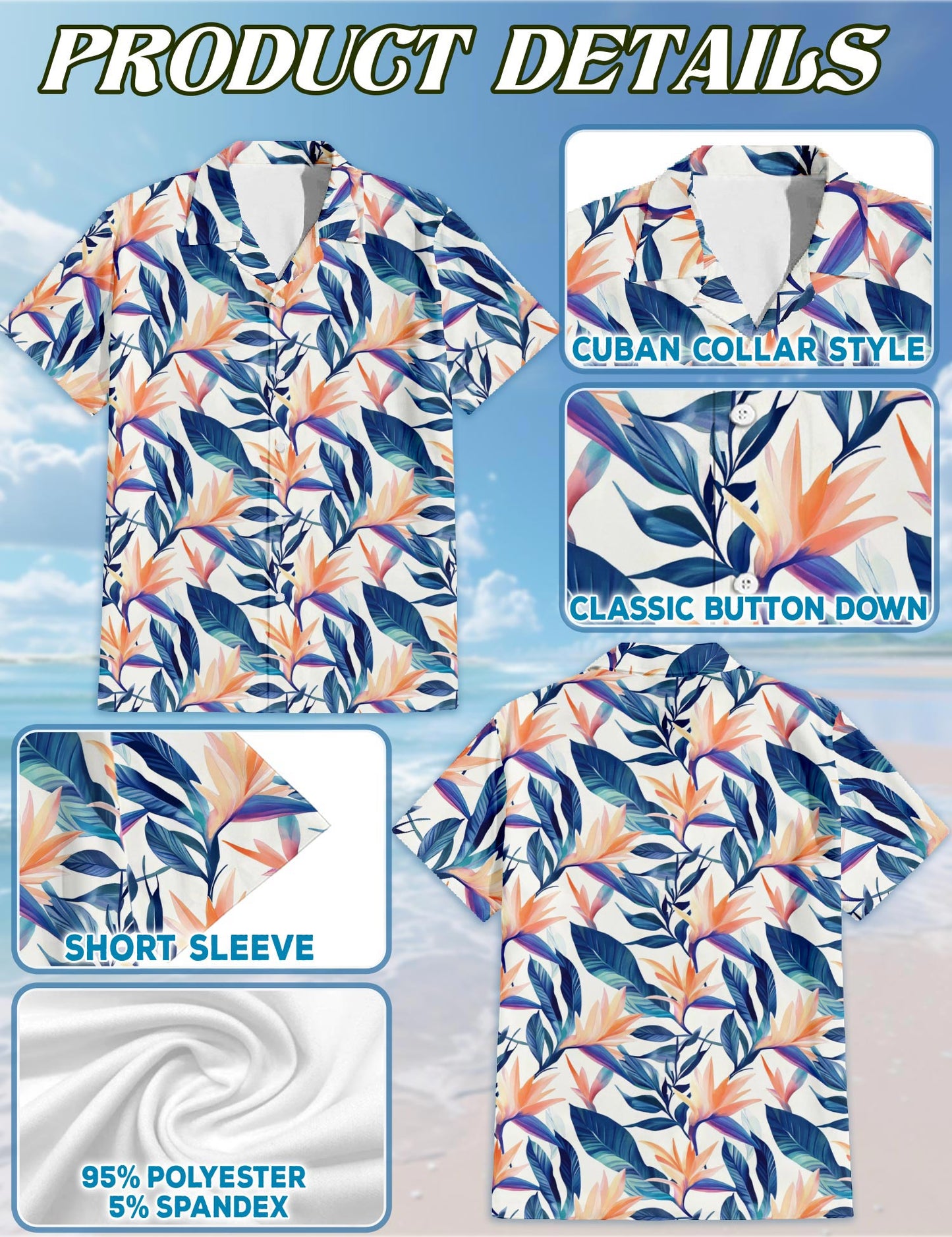 Strelitzia Hawaiian Shirt for Men, Button Down Aloha Shirt - Azhawaiian