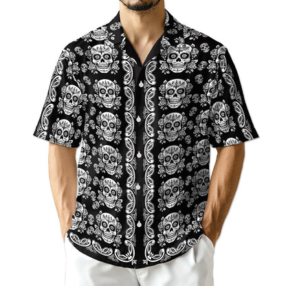 Azhawaiian Sugar Skull Pattern Hawaiian Shirt for Men