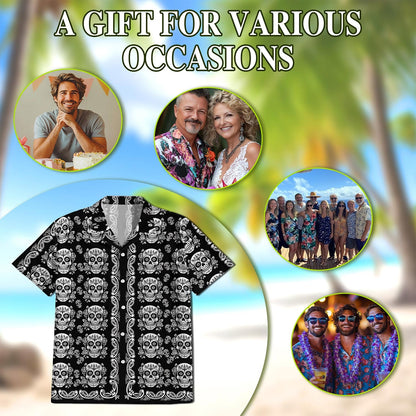 Sugar Skull Pattern Hawaiian Shirt for Men, Button Down Aloha Shirt - Azhawaiian