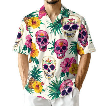 Azhawaiian Sugar Skull Tropical Hawaiian Shirt for Men