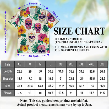 Sugar Skull Tropical Hawaiian Shirt for Men, Button Down Aloha Shirt - Azhawaiian