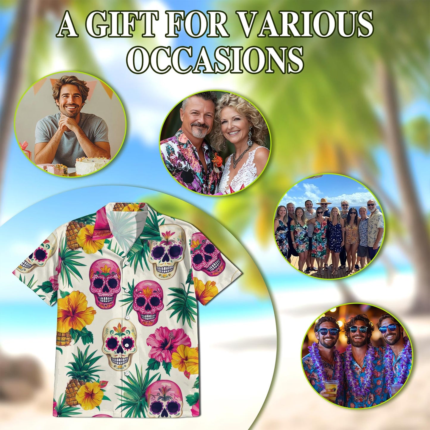 Sugar Skull Tropical Hawaiian Shirt for Men, Button Down Aloha Shirt - Azhawaiian