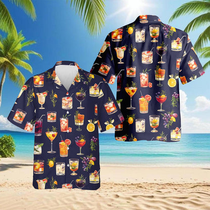 Summer Cocktails Hawaiian Shirt for Men, Button Down Aloha Shirt - Azhawaiian