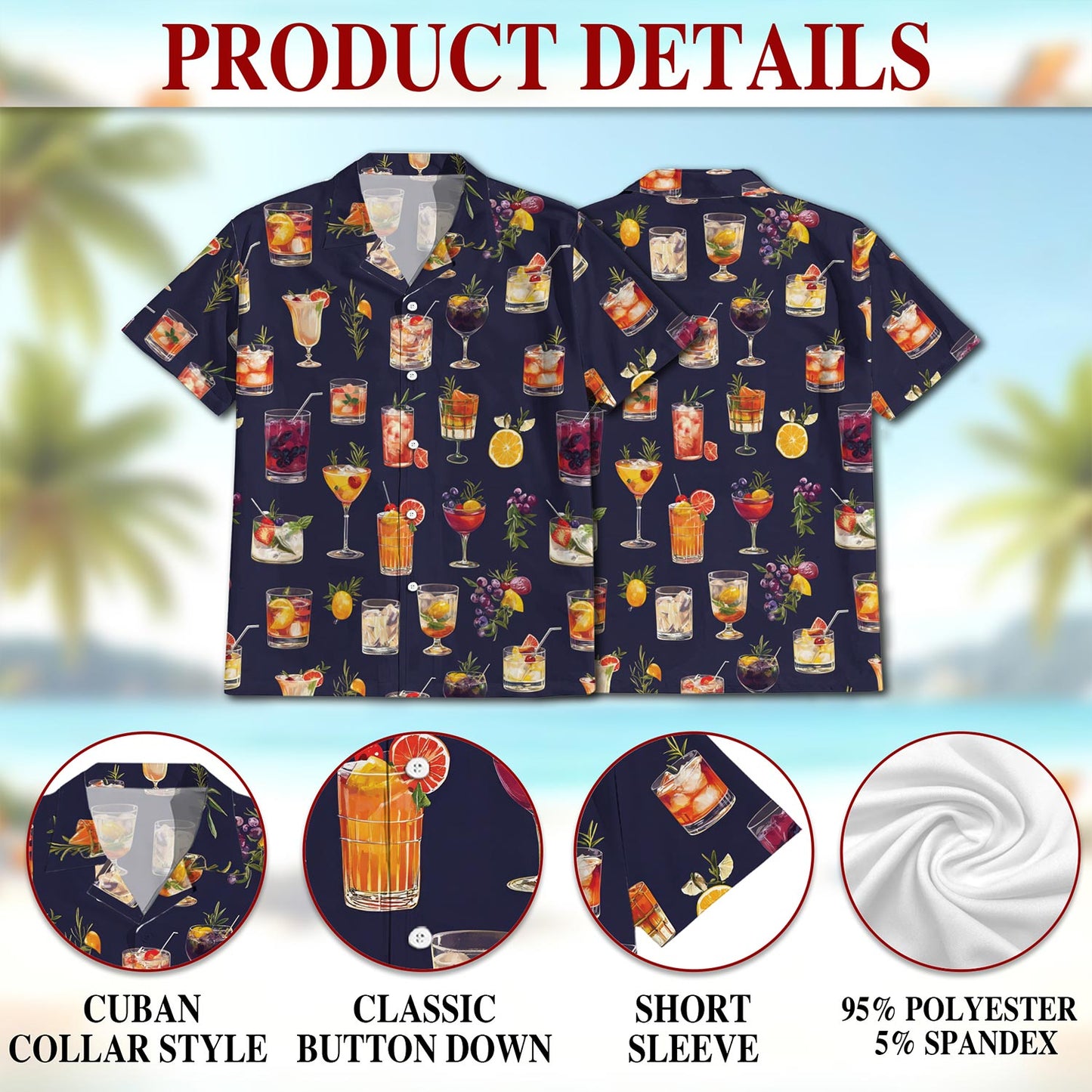 Summer Cocktails Hawaiian Shirt for Men, Button Down Aloha Shirt - Azhawaiian