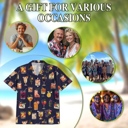 Summer Cocktails Hawaiian Shirt for Men, Button Down Aloha Shirt - Azhawaiian