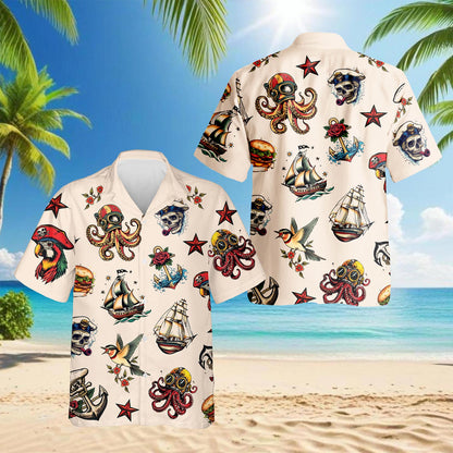 Summer Tattoos Hawaiian Shirt for Men, Button Down Aloha Shirt - Azhawaiian