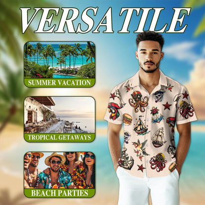 Summer Tattoos Hawaiian Shirt for Men, Button Down Aloha Shirt - Azhawaiian