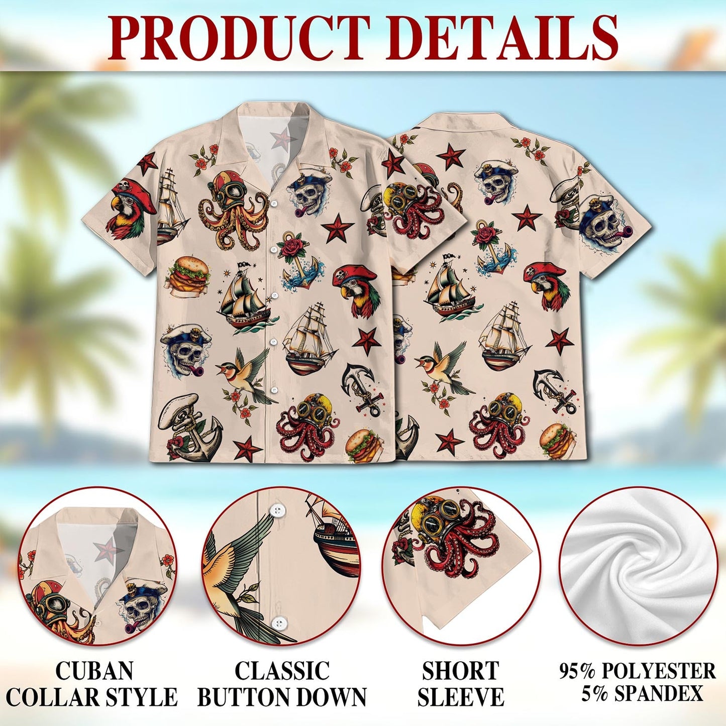 Summer Tattoos Hawaiian Shirt for Men, Button Down Aloha Shirt - Azhawaiian