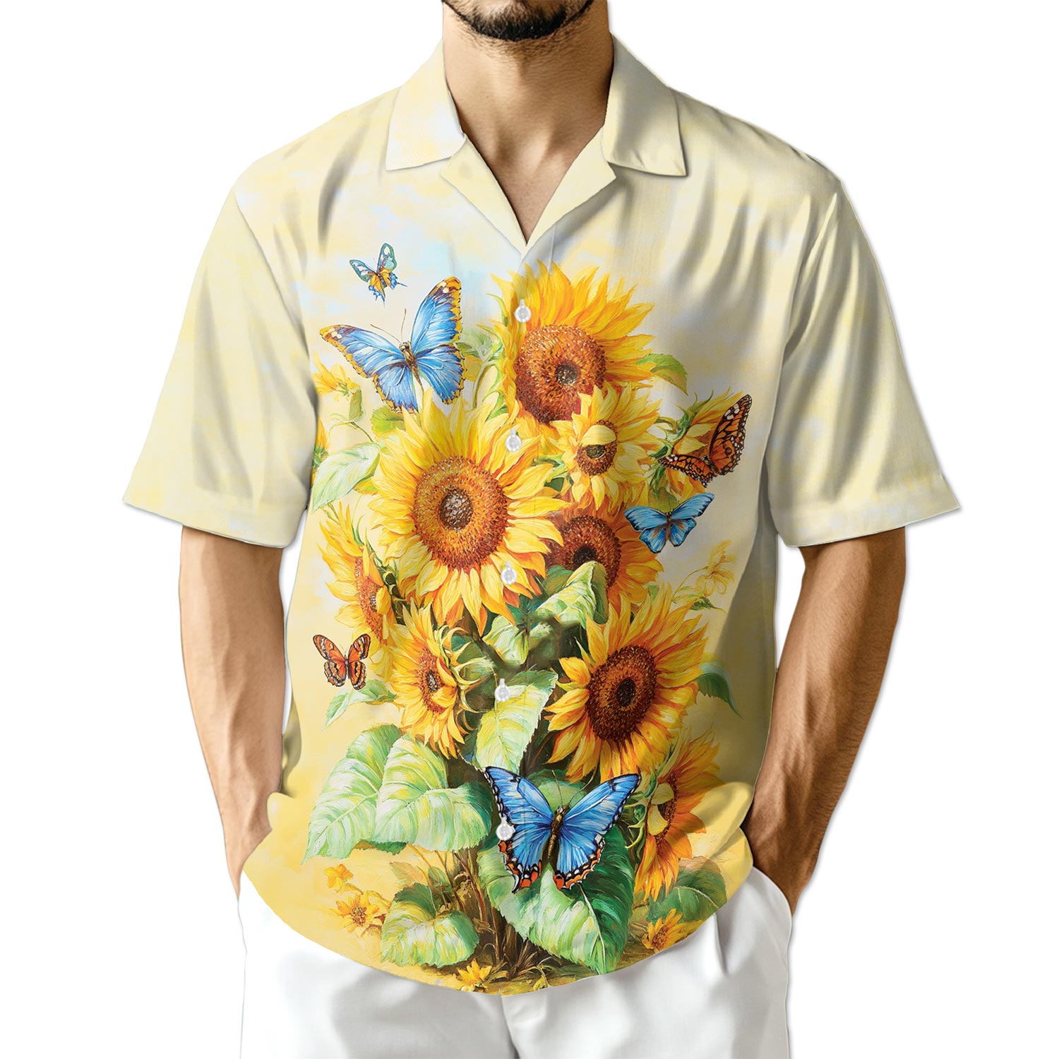 Azhawaiian Sunflower Butterfly Hawaiian Shirt for Men