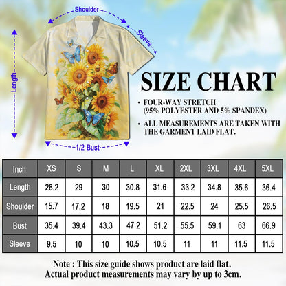 Sunflower Butterfly Hawaiian Shirt for Men, Button Down Aloha Shirt - Azhawaiian