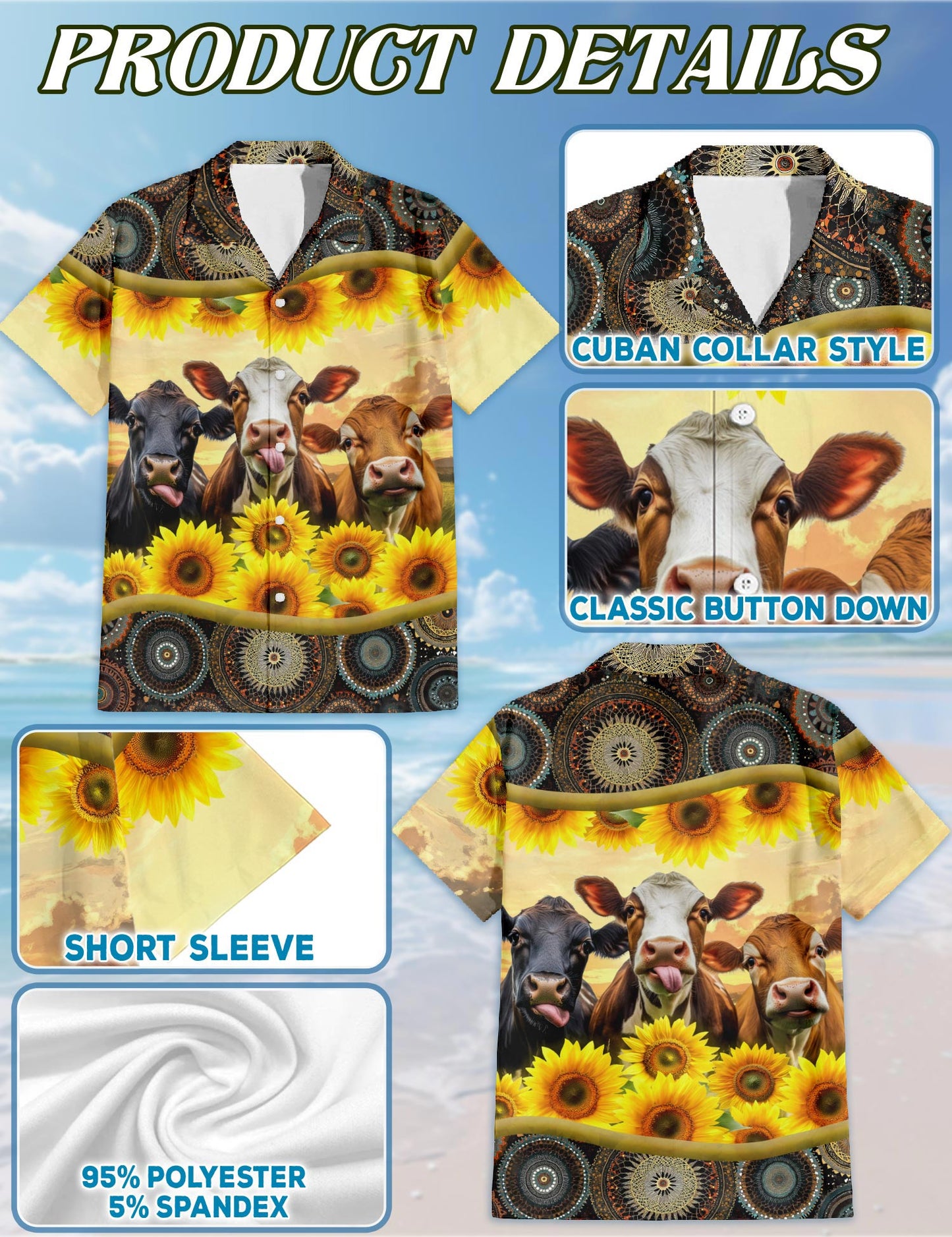 Sunflower Cattle Hawaiian Shirt for Men, Button Down Aloha Shirt - Azhawaiian
