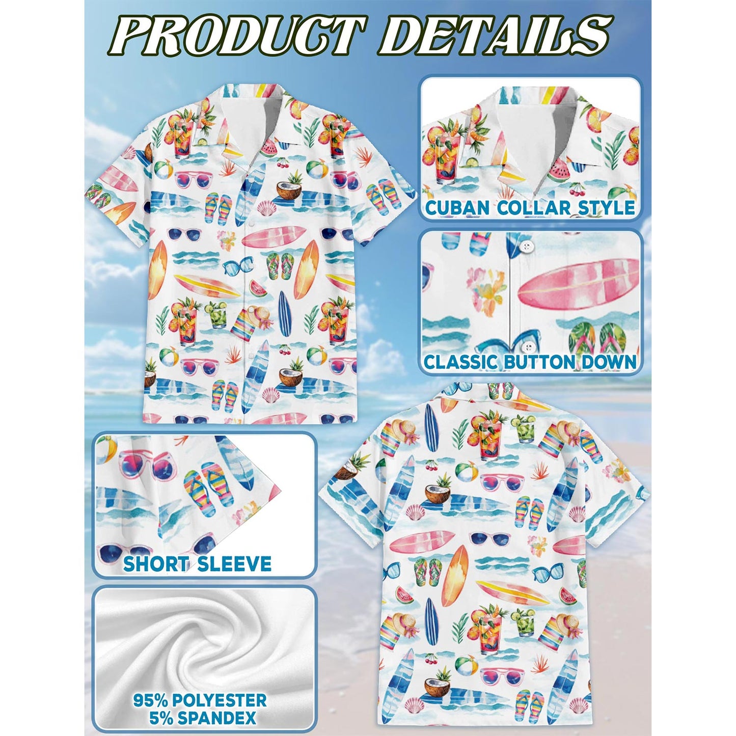 Surf Colorful Beach Tropical Hawaiian Shirt for Men, Button Down Aloha Shirt - Azhawaiian