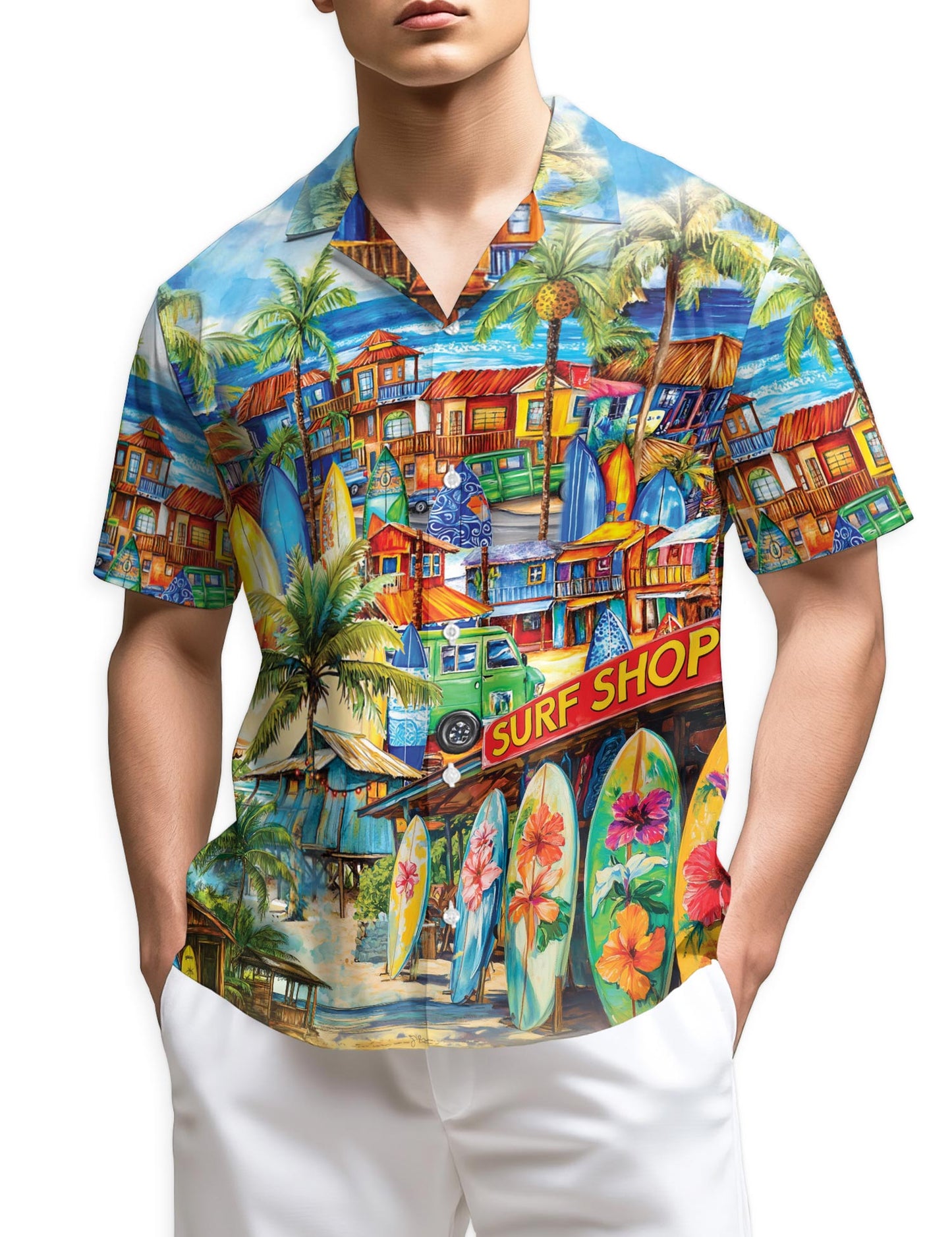 Azhawaiian Surfboard And Surf Shack Hawaiian Shirt for Men
