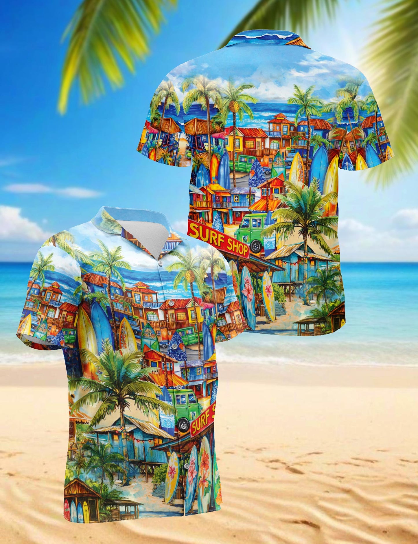 Surfboard And Surf Shack Hawaiian Shirt for Men, Button Down Aloha Shirt - Azhawaiian