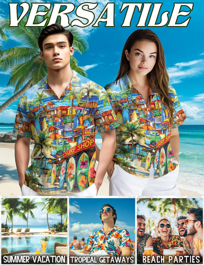 Surfboard And Surf Shack Hawaiian Shirt for Men, Button Down Aloha Shirt - Azhawaiian